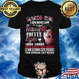 Santa muerte march girl i am who i am i have tattoos pretty eyes thick thighs and cuss too much flowers shirt