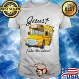 School bus mask jesus take the wheel flowers shirt