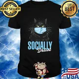 Socially Distant Black Cat mask shirt