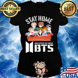 Stay home and listen to music bts hearts s Ladies tee