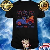 America 4th of July car dog American flag veteran Independence Day shirt