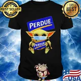 Baby Yoda face mask hug Perdue shirt