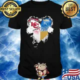 Blood inside kansas city chiefs and kansas city royals heart shirt