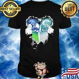 Blood inside seattle seahawks and seattle mariners heart heartbeat shirt