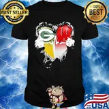 Blood insides green bay packers and wisconsin badgers heart heartbeat shirt