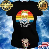 I do what I want skull sunflower vintage s Ladies tee