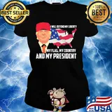 Independence Day trump I will defend my liberty my flag my country and my president s Ladies tee