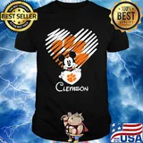 Mickey mouse hug heart clemson tigers logo shirt