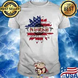 Nurse sunflower American flag veteran Independence Day shirt