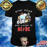 Snoopy mask stay home and listen to acdc shirt