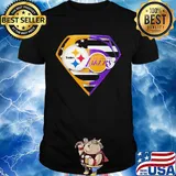 Superhero pittsburgh steelers and los angeles lakers diamond american flag independence day shirt