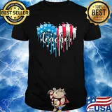 Teacher heart American flag veteran Independence Day shirt