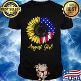 August girl sunflower american flag independence day shirt