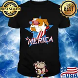 Bulldog merica american flag independence day shirt
