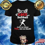 Cat and softball make me happy not so much paw shirt