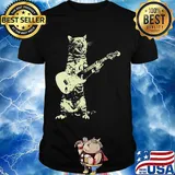 Cat guitar sing black shirt