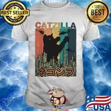 Catzilla Japanese Style Cat Kitten Vintage Retro Shirt