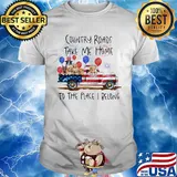 Country roads take me home to the place I belong dogs truck american flag independence day shirt
