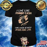 I live like johnny cash somewhere between jesus and jail guitar shirt