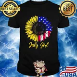 July girl sunflower aemrican flag independence day shirt