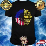 July girls are sunshine mixed with a little hurricane sunflower american flag independence day hearts shirt