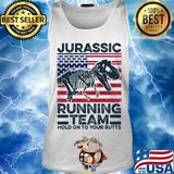 Jurassic Running Team Hold On To Your Butts Dinosaur American Flag Independence Day Shirt Tank top