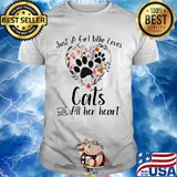 Just a girl who loves paw cats with all her heart flowers shirt