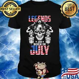 Legends born in July skull wear glasses gun American flag shirt