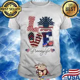 Love Grannylife Heart Flower American Flag Independence Day Shirt