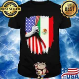 Mexican flag and American flag veteran Independence day hand shirt