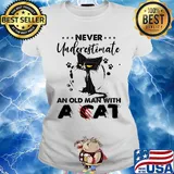 Never Underestimate An Old Man With A Cat Black Footprint Shirt Ladies tee