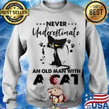 Never Underestimate An Old Man With A Cat Black Footprint Shirt Sweater
