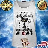 Never Underestimate An Old Man With A Cat Black Footprint Shirt Tank top