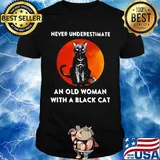 Never underestimate an old woman with a black cat sunset shirt