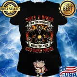 Official Save A Biker God Damn Phone Devil Fire Shirt Ladies tee