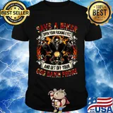 Official Save A Biker God Damn Phone Devil Fire Shirt