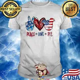 Peace love pitbull heart American flag veteran Independence day shirt