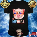 Pig Cute Merica American Flag Star Shirt