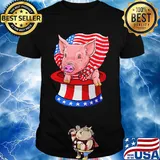 Pig in hat American flag veteran Independence day shirt