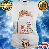 Snoopy and bicycle autumn yellow leaves s Ladies tee