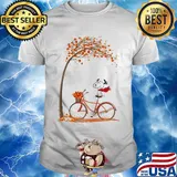 Snoopy and bicycle autumn yellow leaves shirt