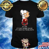 Snoopy and charlie brown in life it's not where you go it's who you travel with shirt