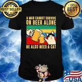 A man cannot survive on beer alone he also need a cat vintage retro shirt