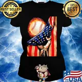 Baseball american flag happy independence day fire s Ladies tee