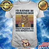 Bear I'd rather be drinking beer than talking to idiots Vintage retro shirt
