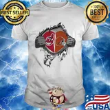 Blood insides cleveland indians and cleveland browns heart shirt