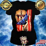 Cross Christ American Flag Pride Hand Christian Lover Gift Shirt Ladies tee