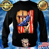 Cross Christ American Flag Pride Hand Christian Lover Gift Shirt Sweater