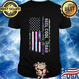 Fishing reel cool dad american flag independence day shirt