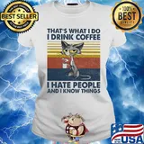 Grey cat that's what i do i drink coffee i hate people and i know things vintage retro s Ladies tee